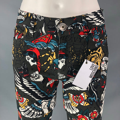 LOVE MOSCHINO Size 4 Black Multicolour Cotton &  Elastane Cartoon Jeans