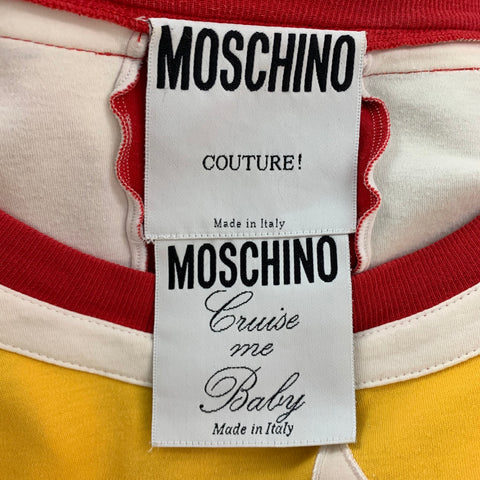 Vintage 1989 MOSCHINO COUTURE Cruise Me Baby Collection Size 8 Blue & Yellow Fleur de Lis Print Cotton Pullover