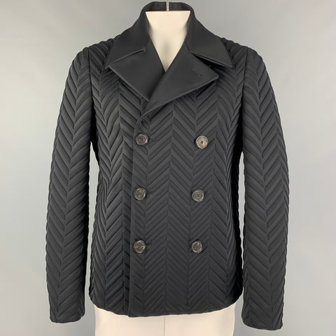 CALVIN KLEIN COLLECTION Size L Black Chevron Double Breasted Jacket