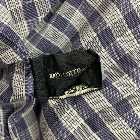 TOM FORD Size XL Navy & White Plaid Cotton Button Up Long Sleeve Shirt