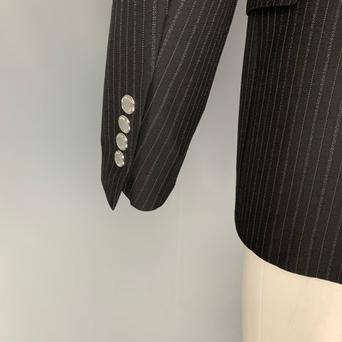 BURBERRY Taille 40 Manteau de sport à revers cranté en laine et coton à rayures noires et grises