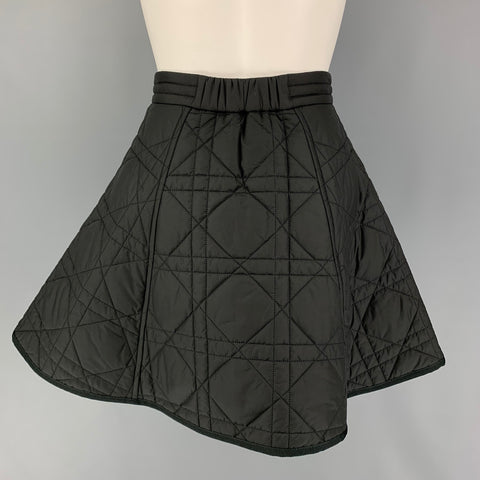 CHRISTIAN DIOR Size 2 Black Quilted Polyester A-Line Mini Skirt