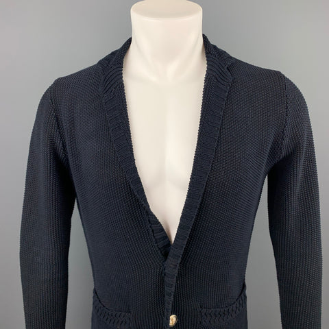 EDIFICE Taille XS Cardigan à revers cranté en coton tricoté bleu marine
