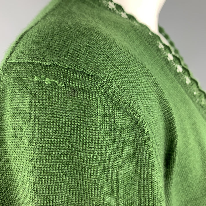 OSCAR DE LA RENTA Size M Green Cashmere / Silk Lace Trim Bolero Cardigan