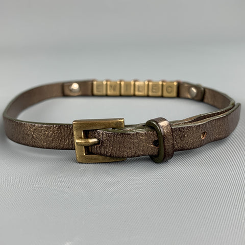 CELINE Gold Leather Metal Alphabet Block Bead Double Wrap Bracelet