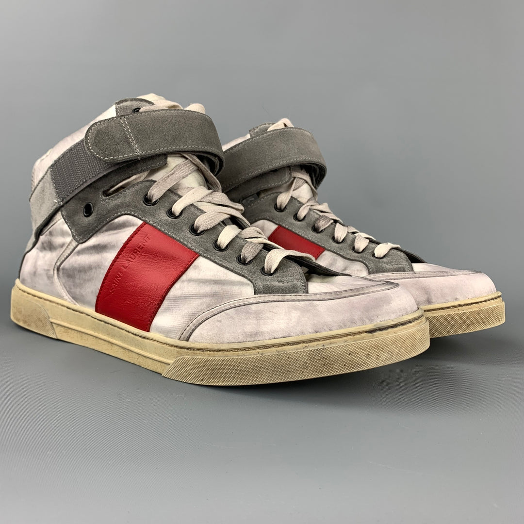 SAINT LAURENT Size 9 Silver Distressed Leather High Top Sneakers