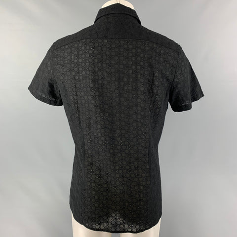 POSTMARC Size M Black Eyelet Cotton Button Up Short Sleeve Shirt