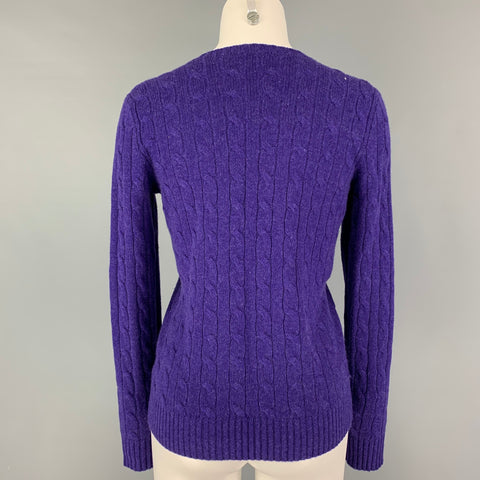POLO by RALPH LAUREN Size M Purple Cashmere Cable Knit V-Neck Sweater