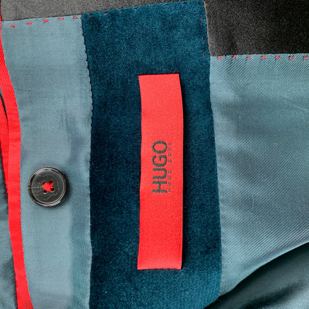 HUGO BOSS Size 40 Regular Teal Cotton Velvet Notch Lapel Tuxedo Suit