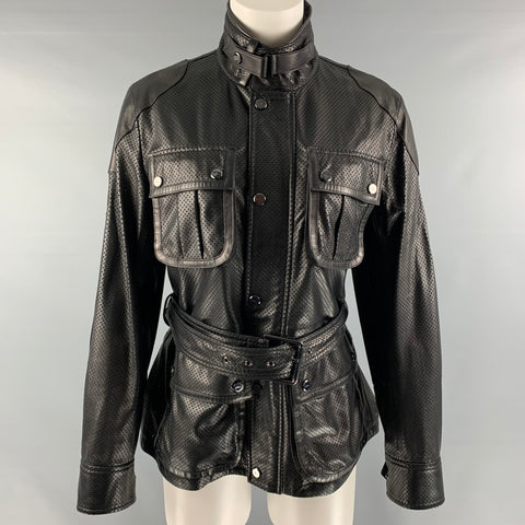 RALPH LAUREN Talla 6 Chaqueta safari de piel de cordero perforada negra