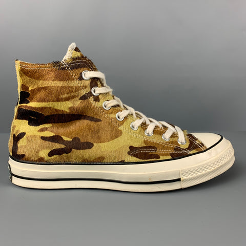 CONVERSE Size 8 White Beige Brown Camo High Top Sneakers