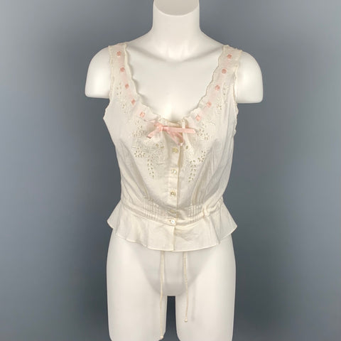 RALPH LAUREN Blue Label Talla 8 Top informal de algodón con ojales color crema