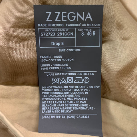 Z ZEGNA Size 36 Khaki Cotton Notch Lapel Suit