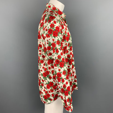 R. SCOTT FRENCH Size L Red & Green Floral Cotton Button Up Long Sleeve Shirt