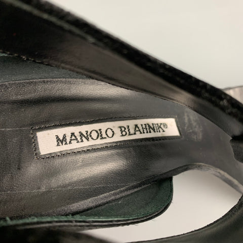 MANOLO BLAHNIK Talla 9 Sandalias con tira en T de satén negro