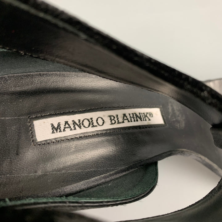 MANOLO BLAHNIK Taille 9 Sandales à bride en T en satin noir