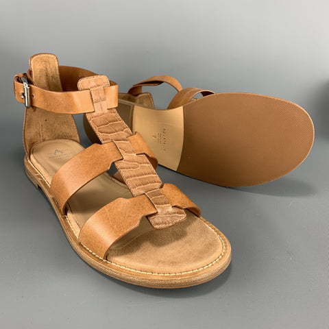 AQUATALIA Size 9 Tan Crocodile Embossed Leather Gladiator Sandals
