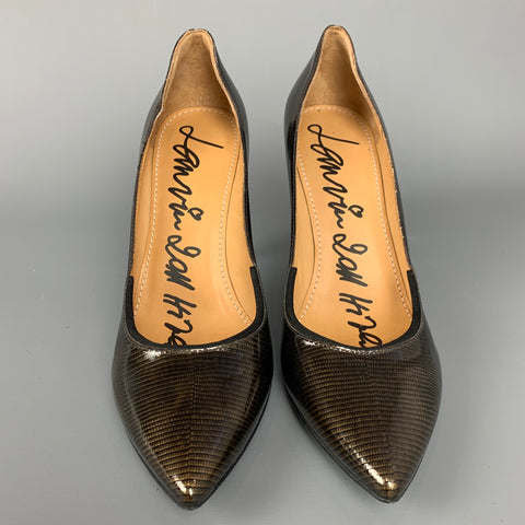 LANVIN for H&M Size 8 Bronze & Black Textured Patent Leather Pumps