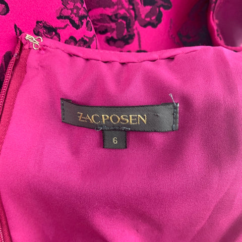 ZAC POSEN Size 6 Fuchsia Black Floral Dress