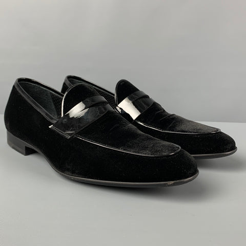 MAGNANNI Size 9.5 Black Mixed Materials Velvet Slip On Loafers