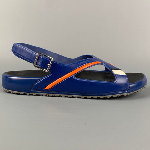 PRADA Size 9 Blue & Orange Color Block Acetate Ankle Strap Sandals