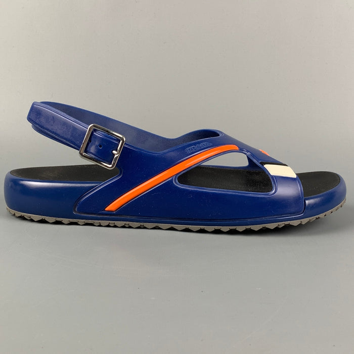 PRADA Size 9 Blue & Orange Color Block Acetate Ankle Strap Sandals