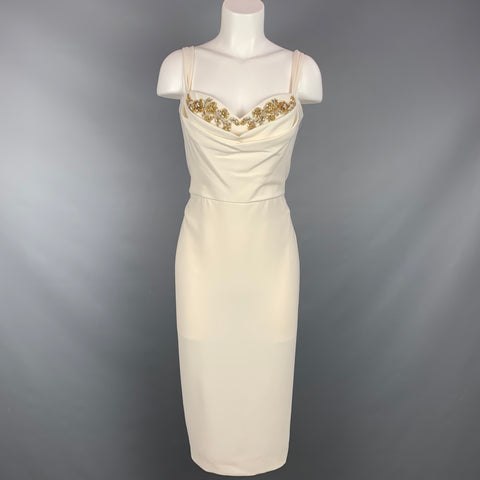 MARCHESA NOTTE Size 12 Cream Polyester / Viscose Embellishment Cocktail Dress โ Sui Generis Designer Consignment