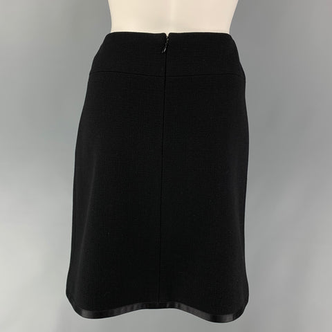 CHANEL Size 10 Black Wool A-Line Skirt
