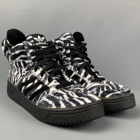JEREMY SCOTT x ADIDAS Size 9 Black White Zebra High Top Sneakers