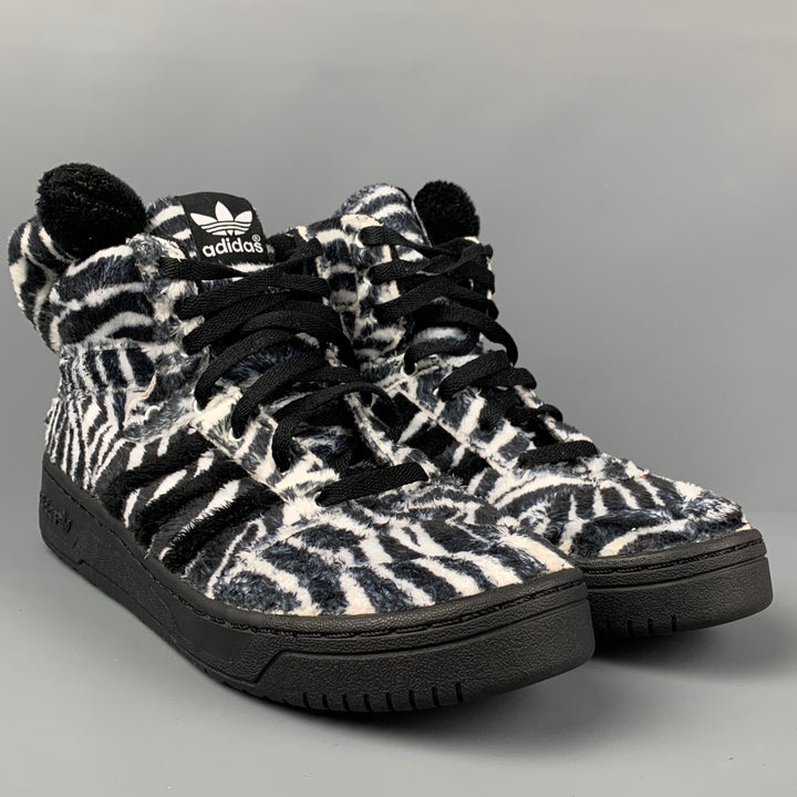 JEREMY SCOTT x ADIDAS Size 9 Black White Zebra High Top Sneakers