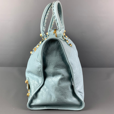BALENCIAGA Light Blue Gold Tone Hardware Leather Bag