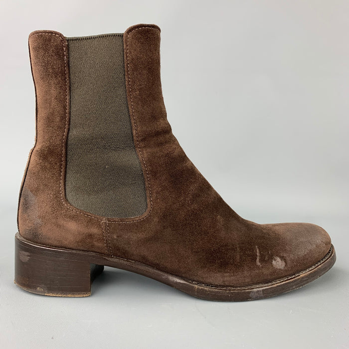 PRADA Size 6.5 Brown Suede Chunky Heel Boots