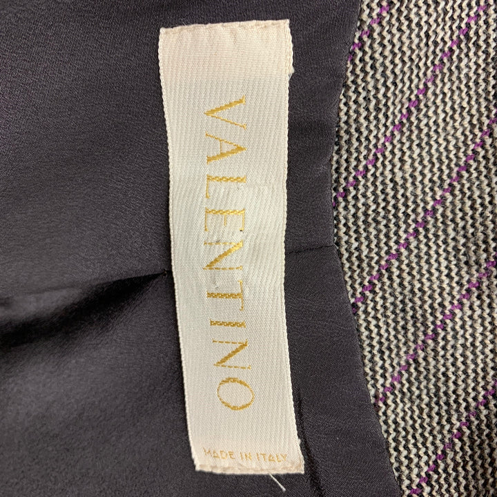 VALENTINO Size 6 Brown White Purple Virgin Wool Stripe Single Button Skirt Suit