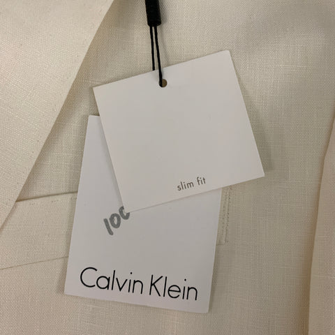 CALVIN KLEIN Size 44 Long Cream Linen Single breasted Suit