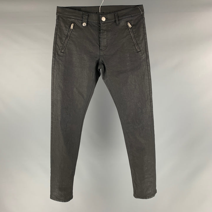 ALEXANDER MCQUEEN Size 32 Black Studded Coated Denim Button Fly Jeans