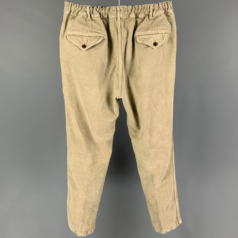 SAGE DE CRET Size L Khaki Cotton Linen Slim Fit Casual Pants
