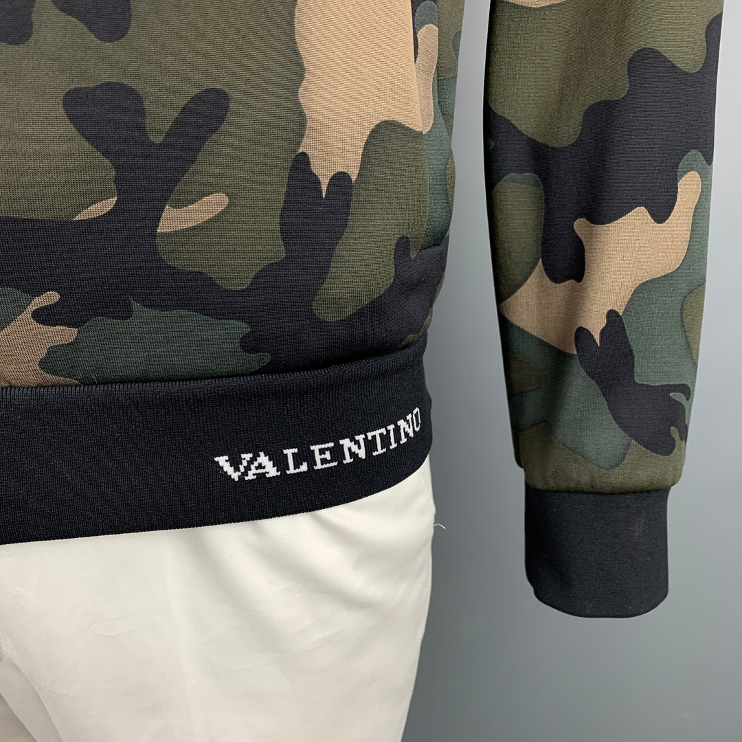 VALENTINO Size XL Olive & Black Camouflage Polyamide Sweatshirt
