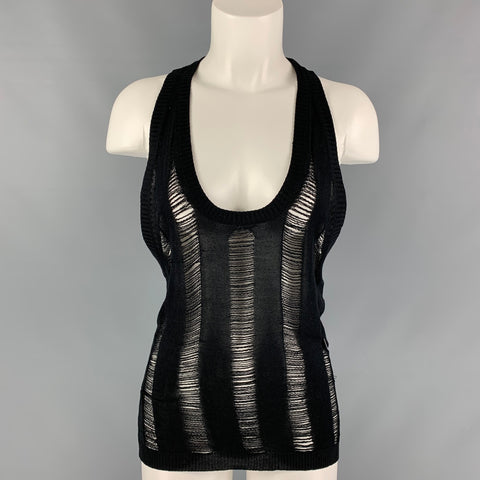 PRABAL GURUNG Size S Black Distressed Silk Tank Casual Top