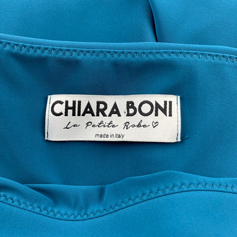 CHIARA BONI Size 14 Teal Polyamide Mid-Calf Ruffle Cocktail Dress