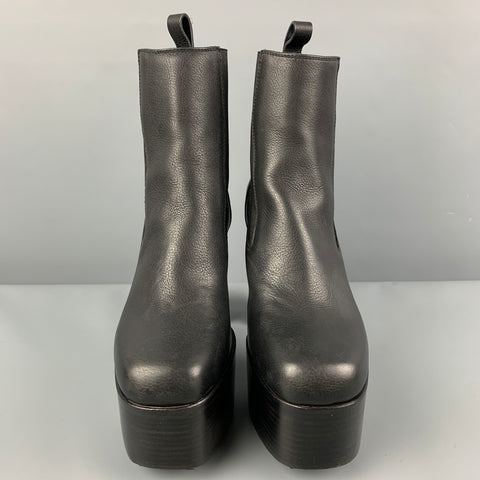 RICK OWENS Size 7.5 Black Leather 65mm Platform Boots