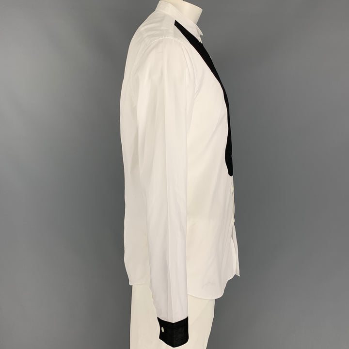 JOHN VARVATOS Size XL White & Black Cotton Tuxedo Long Sleeve Shirt