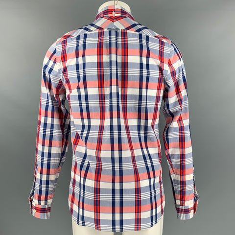 LACOSTE Size M Red White & Blue Plaid Cotton Long Sleeve Shirt