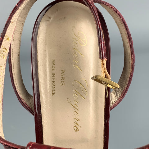 ROBERT CLERGERIE Size 7 Burgundy Embossed Leather T- Strap Sandals