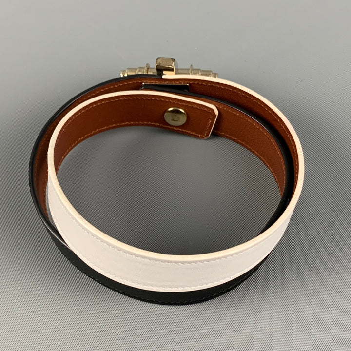 GIVENCHY Black White Gold Metal Leather Metal Obsedia Bracelet