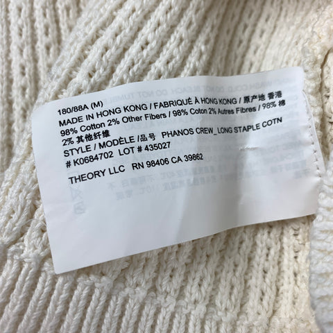 THEORY Size M Cream Waffle Knit Cotton Blend Long Sleeve Pullover