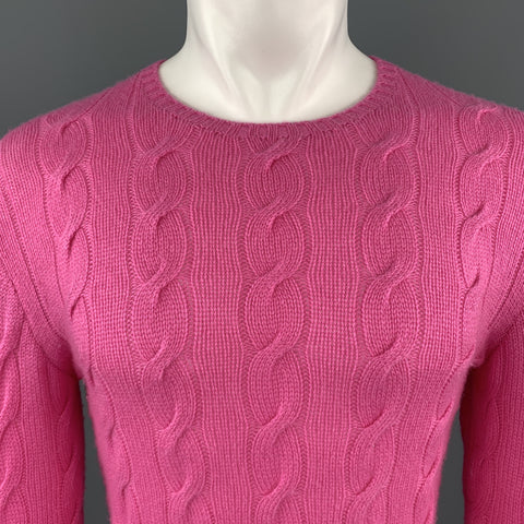 RALPH LAUREN Size XS Pink Cable Knit Cashmere Crew-Neck Pullover
