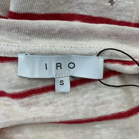 IRO Size S White Red Stripe Linen Crew-Neck T-shirt