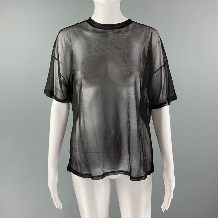 A-K-R-I-S- Size 6 Black Silk See Through Crew-Neck T-Shirt
