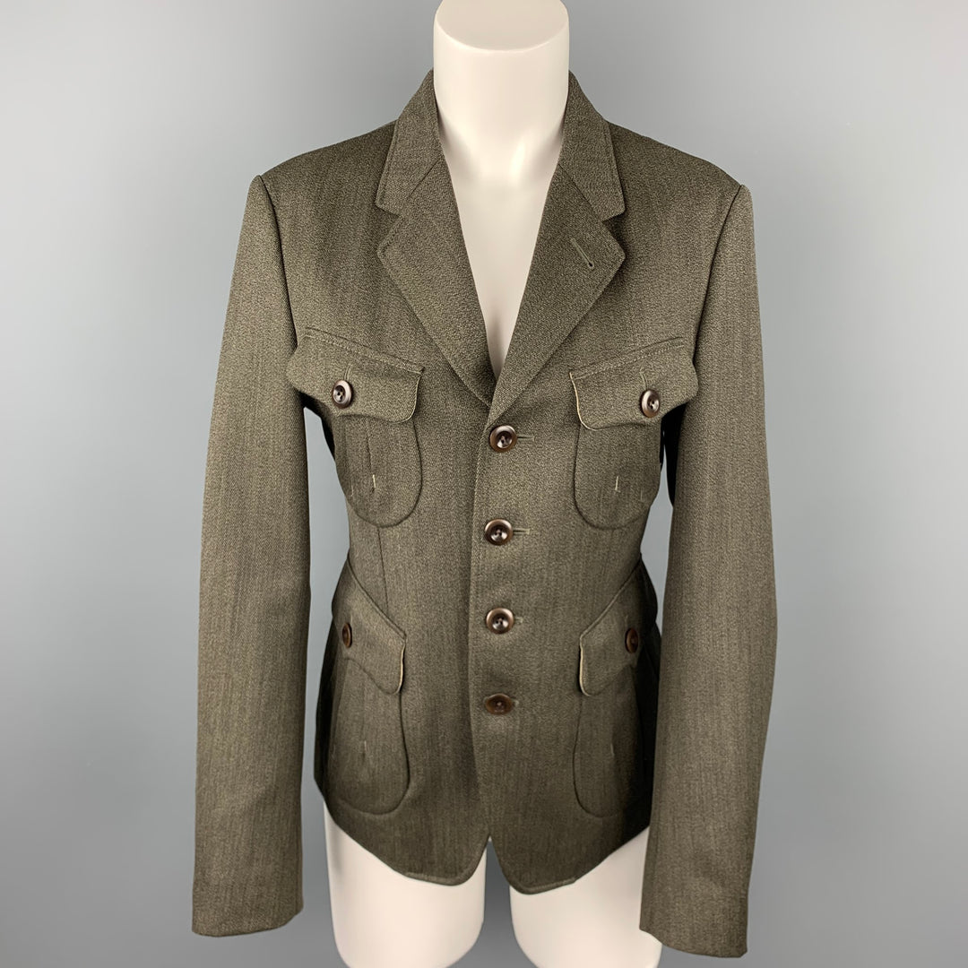 PAUL SMITH COLLECTION M Short Olive Wool Notch Lapel Military Sport Coat Jacket