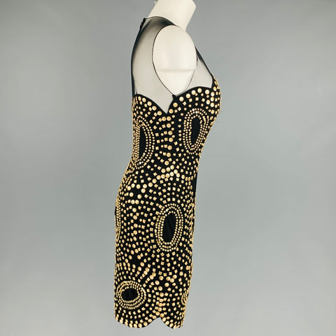 JOVANI Size 2 Black Gold Polyester Beaded Sleeveless Cocktail Dress